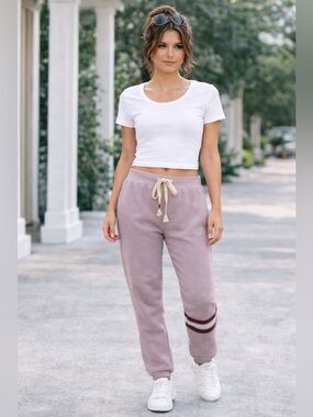 020 NWT $88 Wildfox Candy Stripe Echo Sweats | Burnished Lilac